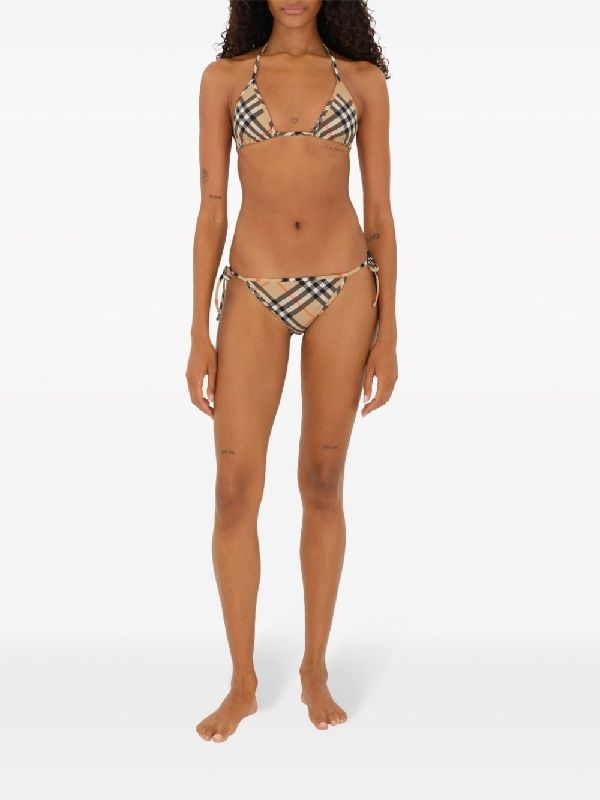 Check Pattern Stretch Bikini Bottom