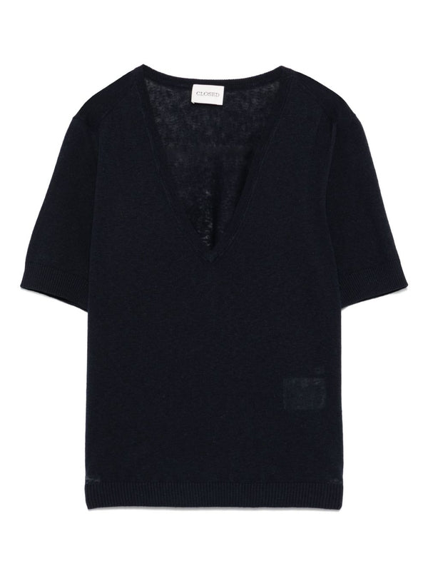V-Neck Linen
  Cotton Short Sleeve Knit