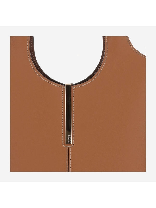 Engraved Metal Logo Leather Mini Tote Bag