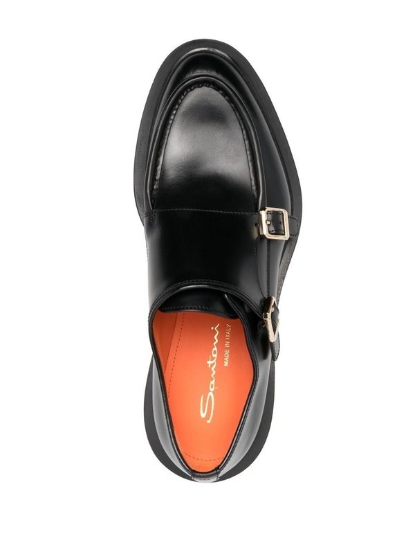 Black Leather Monk Strap Shoes