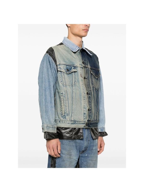 Quilting Nylon Panel Denim Jacket