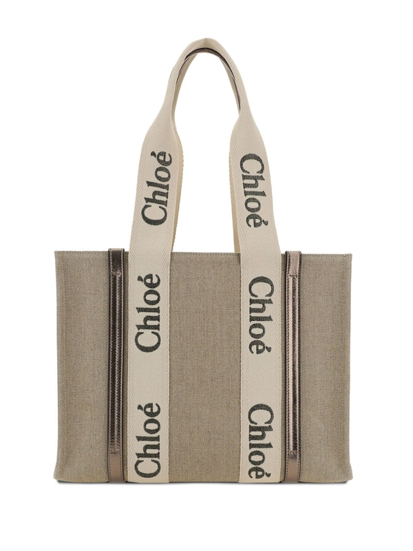 Woody Logo Linen Tote Bag