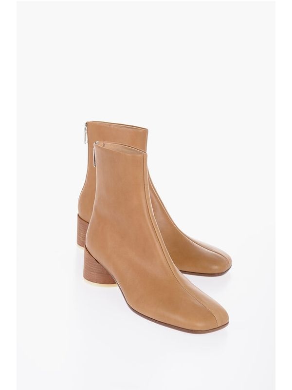 Beige Zipper Detail Ankle Boots Heel