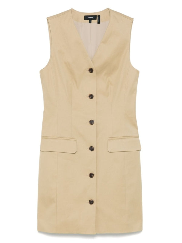 Tailored Button Sleeveless Cotton Mini Dress