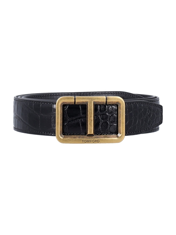 Croc Effect Leather Belt