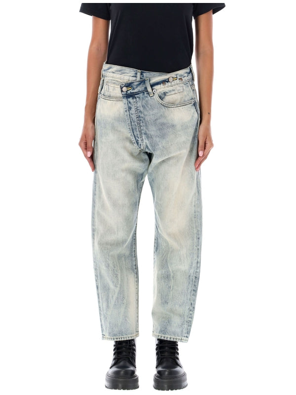 Cross Button Crop Denim Pants