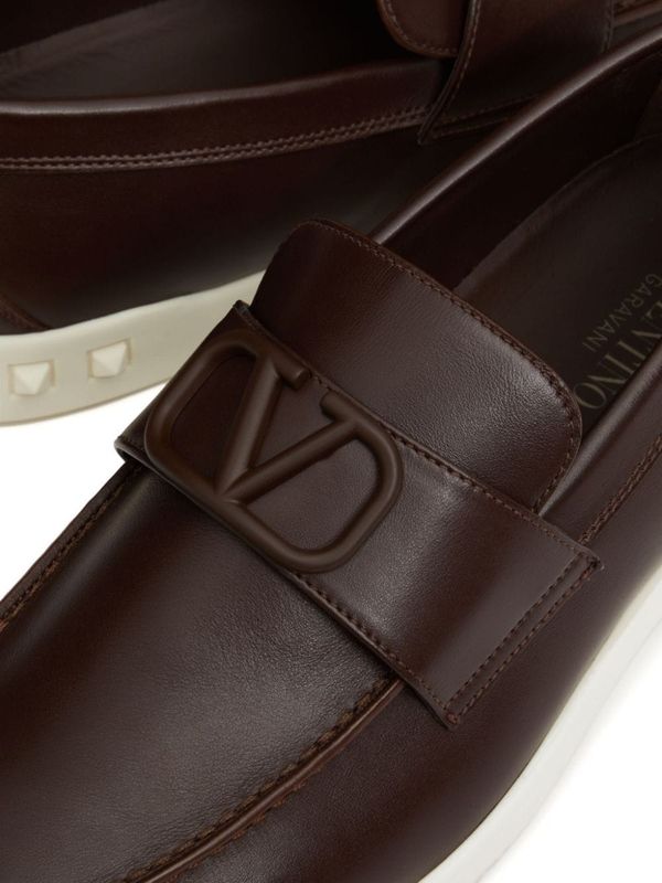 V Logo Leather Loafer