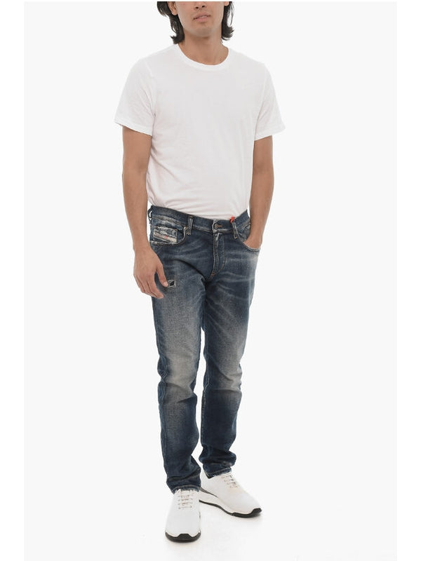 Washed Cotton Blend Denim Pants