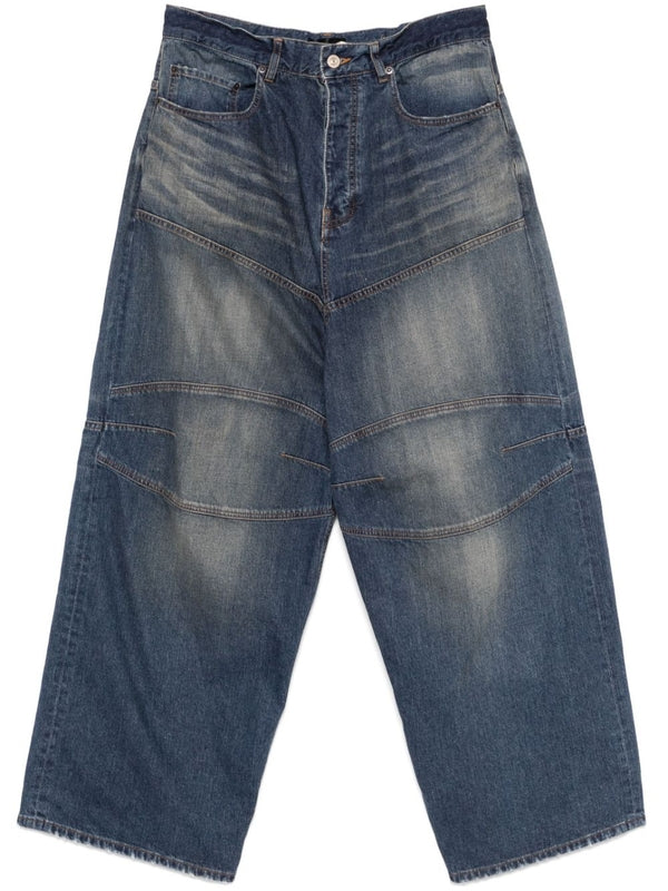 Vintage Washed Double-Knee Denim Pants