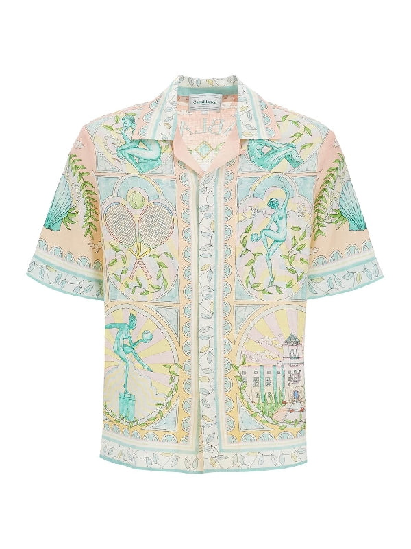 All-over Printed Linen Short-sleeve
  Shirt