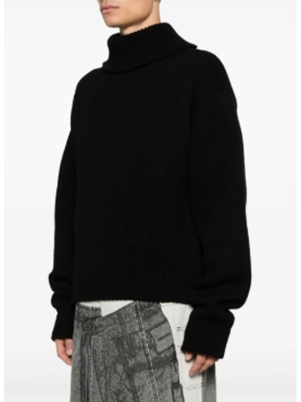 Slit Detail High Neck Wool Cashmere Knit