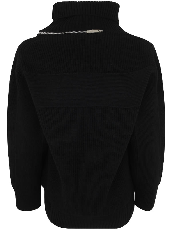 Zipper Detail High Neck Wool Knit