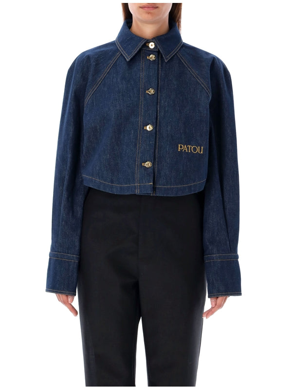 PATOU - Logo Embroidery Cropped Denim Shirt - Jente