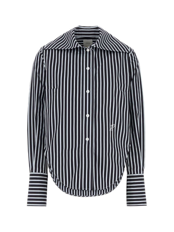 Logo Embroidery Stripe Cotton Shirt