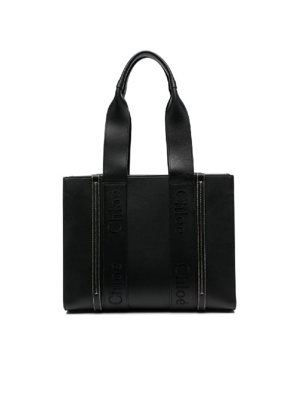 Woody Logo Leather Tote Bag