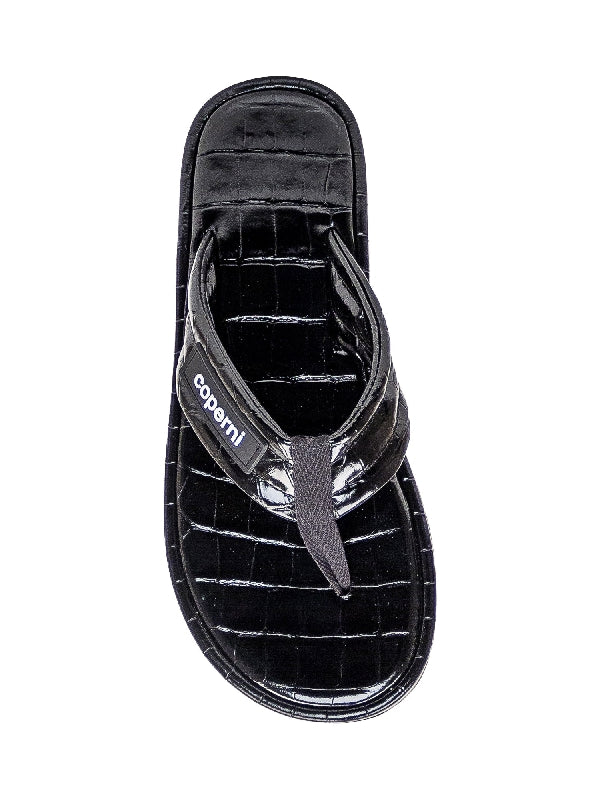 Croc Effect Leather Flip-Flops