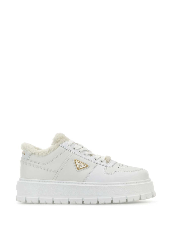 Triangle Logo Platform Shearling Sneakers