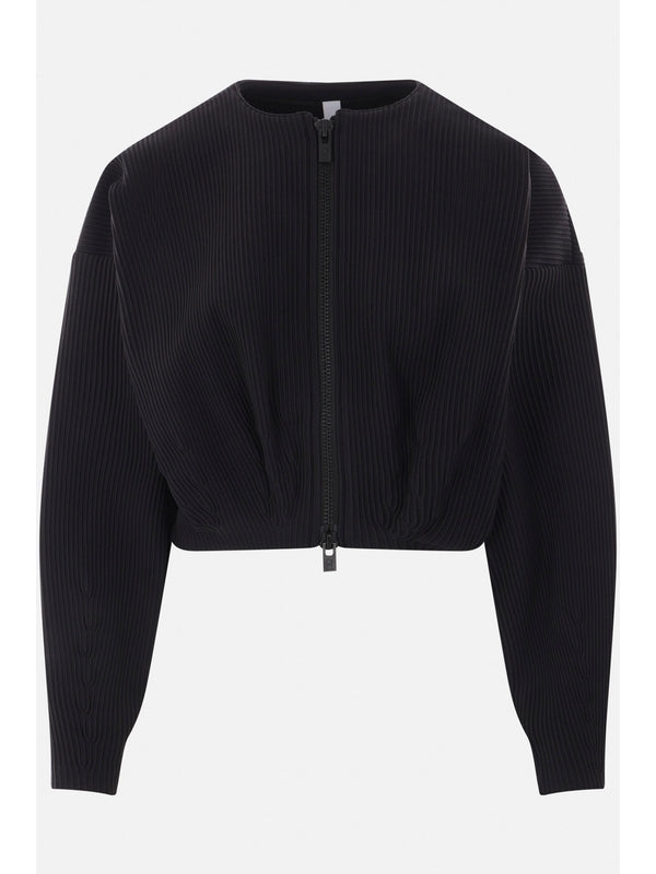 Pleats Detail Zip Up Bomber Jacket