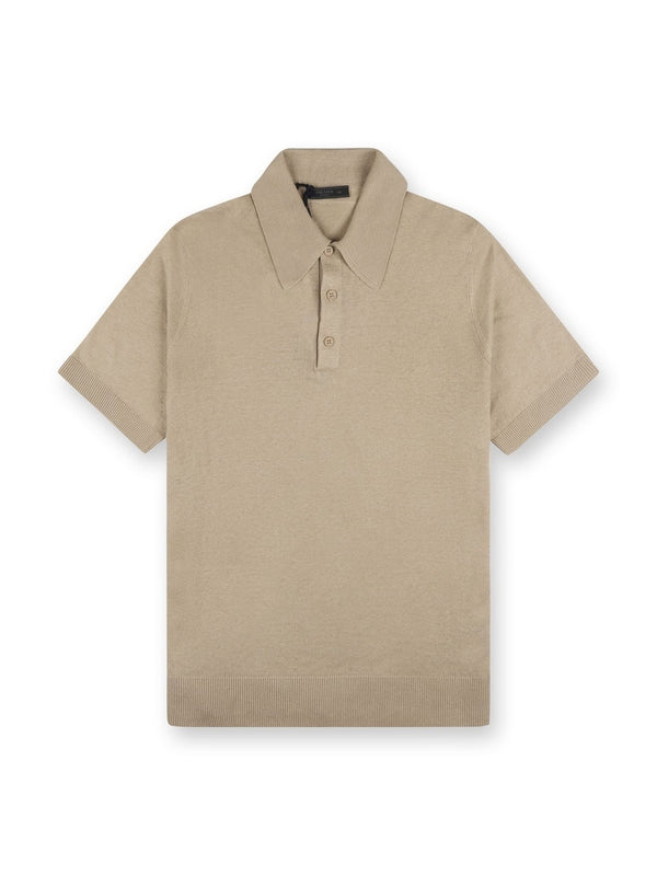 Back Triangle Patch Linen Cotton Polo
  Shirt