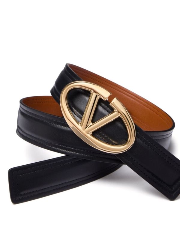 V Logo Leather Belt