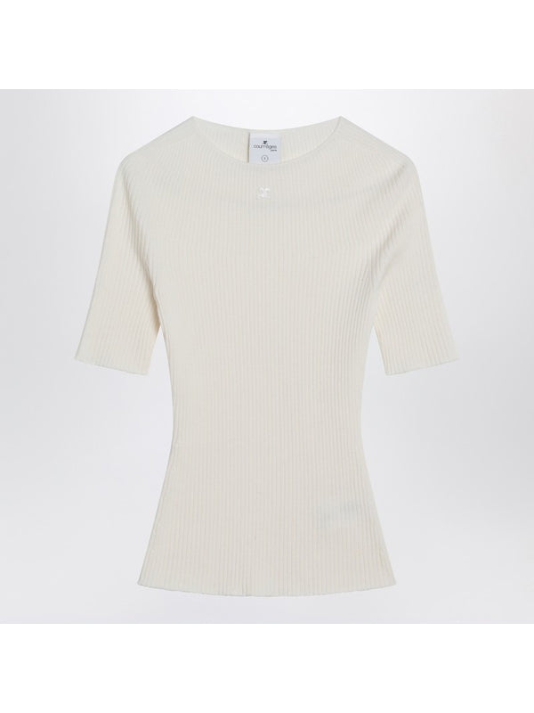 Ribbed Cotton Wool Short-sleeve Sweater
