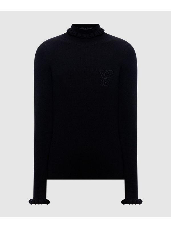 Valentino Ruffle Detail Black Knit