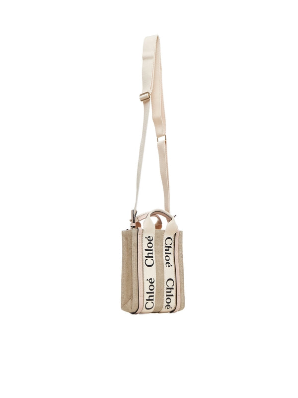 Woody Logo Linen Shoulder Bag