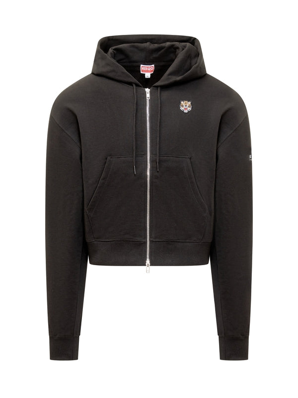 Tiger Logo Cotton Hooded Zip-Up