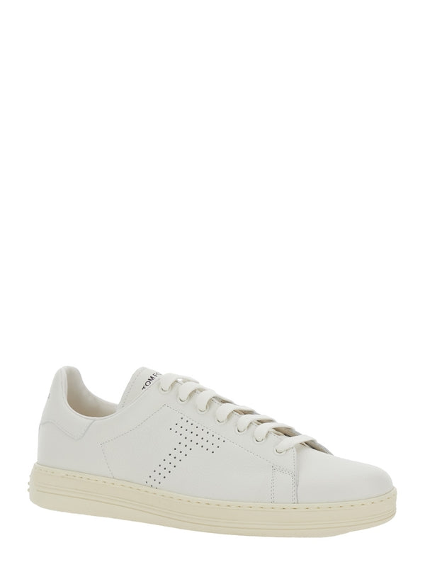 'Waiwick' White Low Top Sneakers with Perforated Logo on the Side and Logo Patch on the Tongue in Grained Leather Man Low top Sneakers