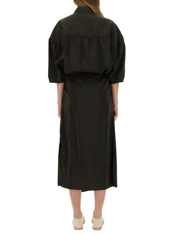 Asymmetric Drawstring Shirt Dress