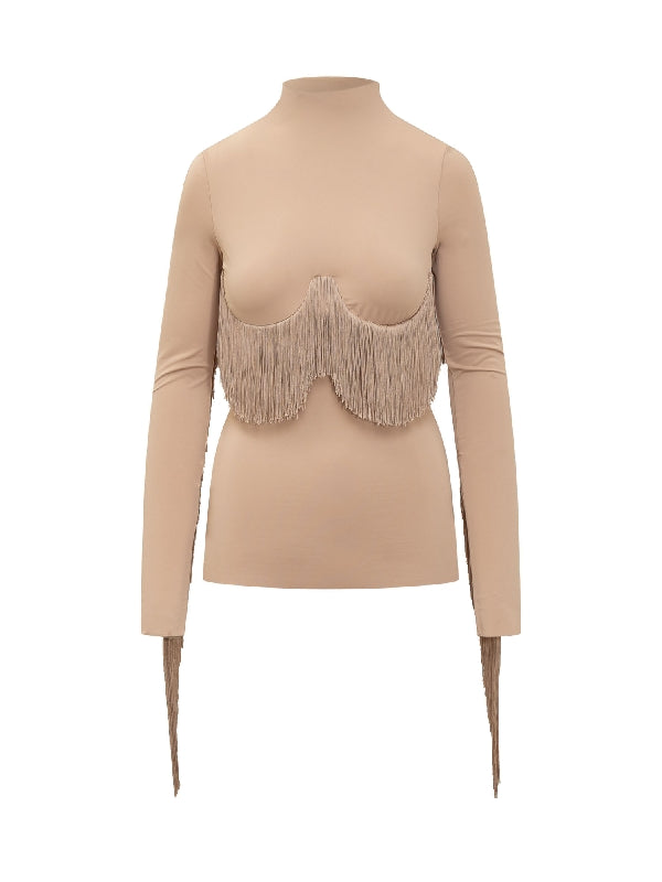 Wien Fringe Detail Mock Neck Knit