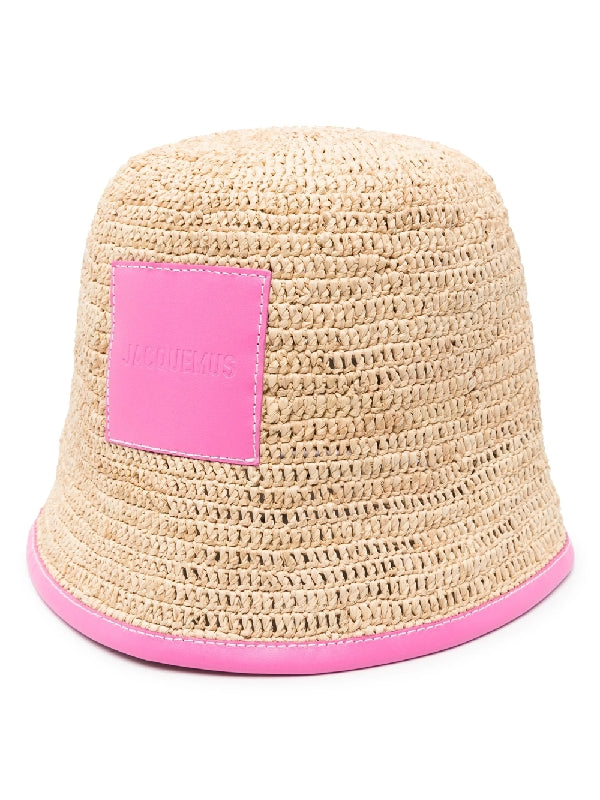 Logo Patch Raffia Bucket Hat