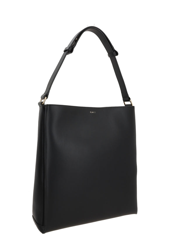 PLAN C - Black Leather Tote Bag - Jente