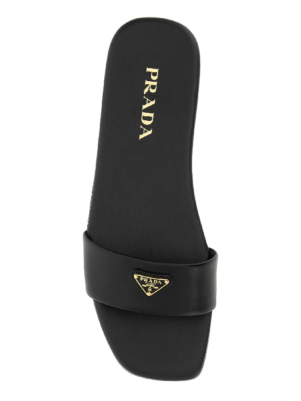 Triangle Logo Satin Flat Slides