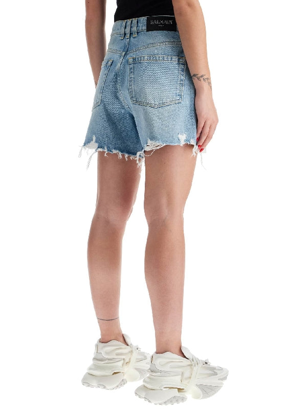 Back Logo Distressed Denim Shorts - Jente