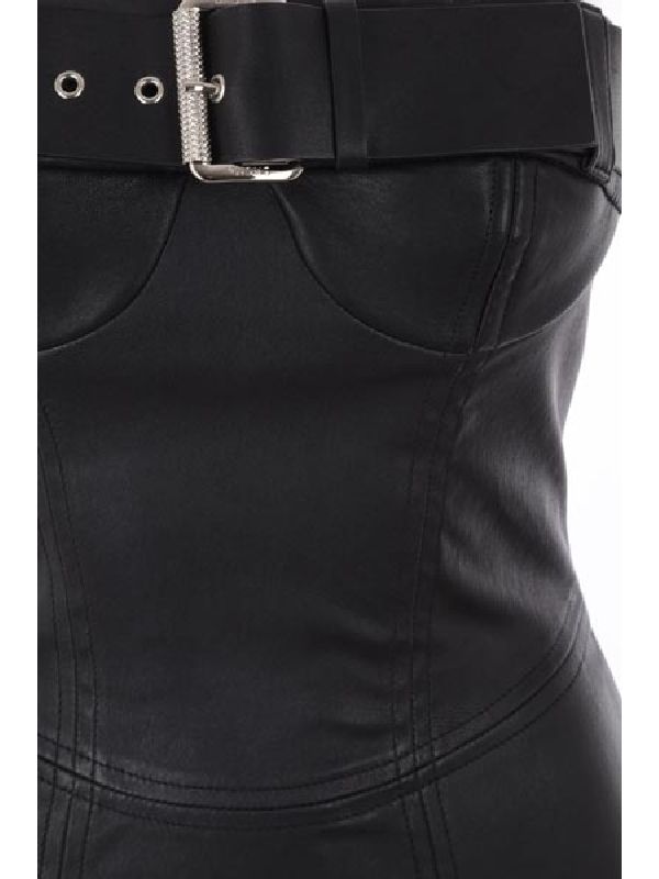 Buckle Belted Lambskin Bustier Dress