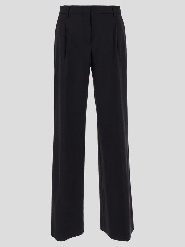 Black Pin Tuck Wool Pants