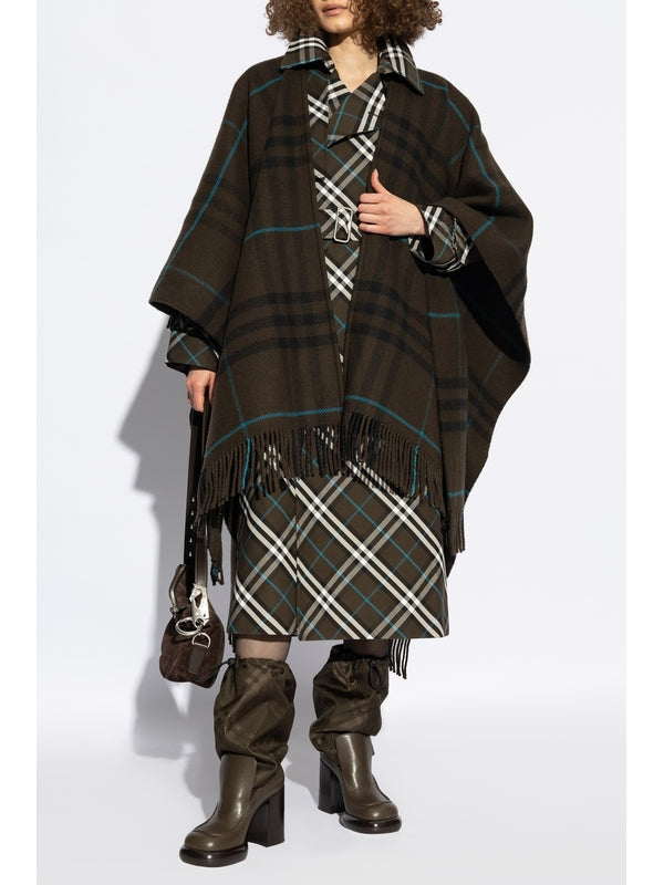 Check Pattern Wool Cashmere Cape