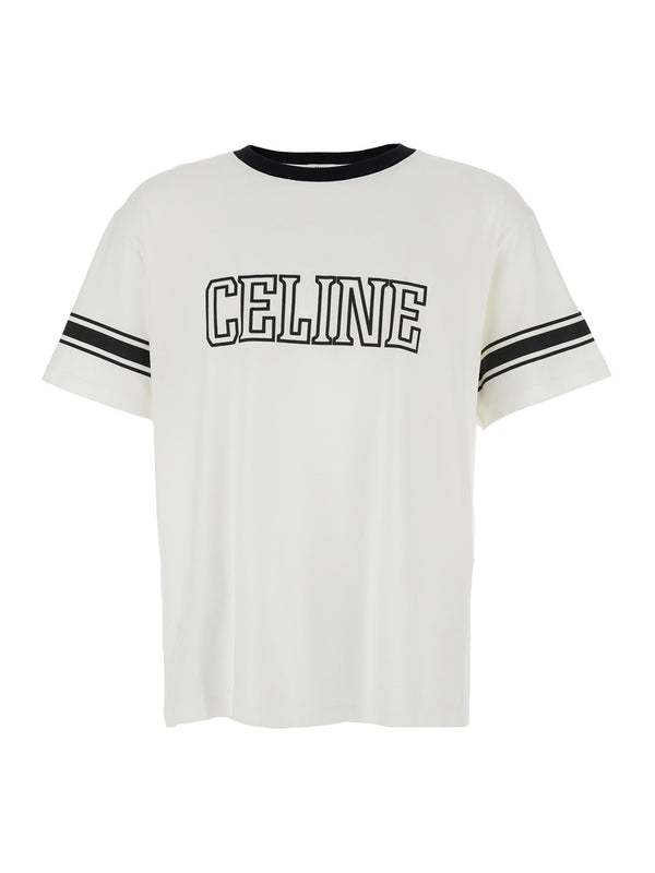 White Crewneck T-Shirt with Print on the Front in Cotton Woman Half Sleeve