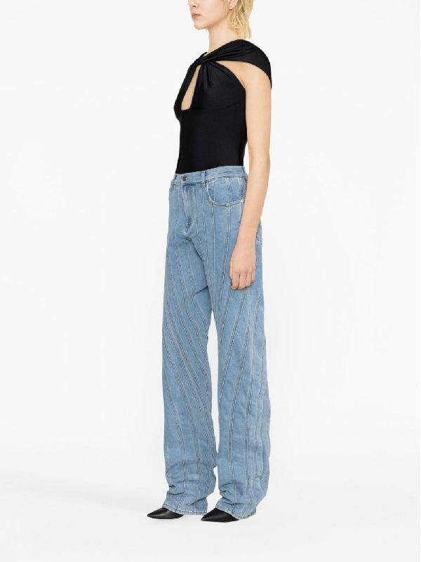 Spiral Panel Detail Denim Pants