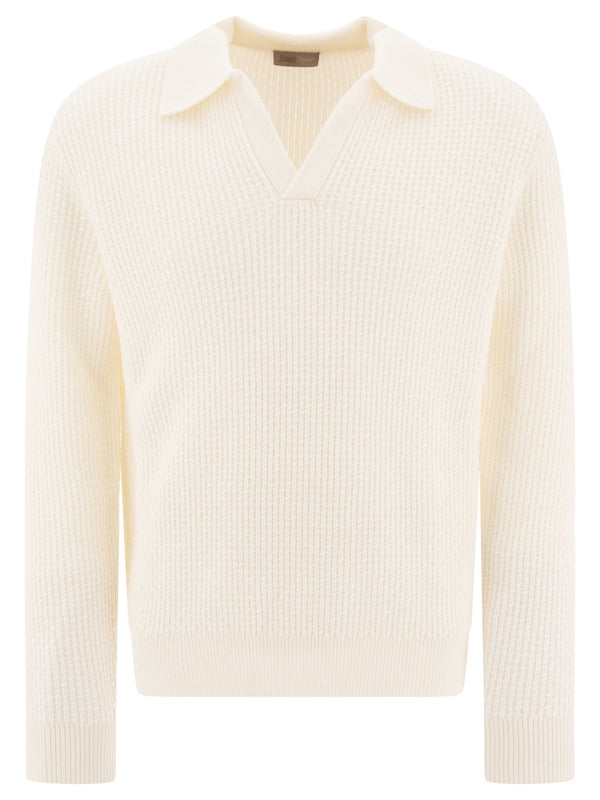 V-Neck Wool Polo Knit