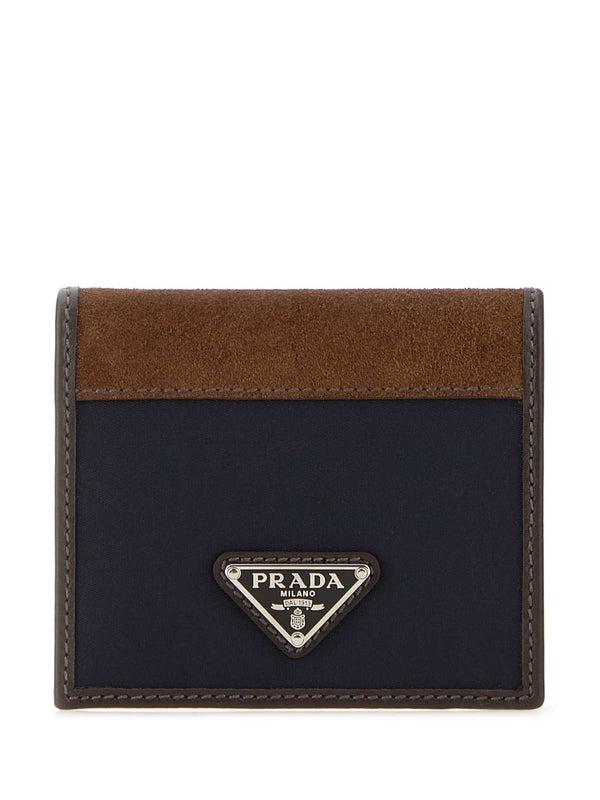 Triangle Logo Suede Panel Bifold Wallet