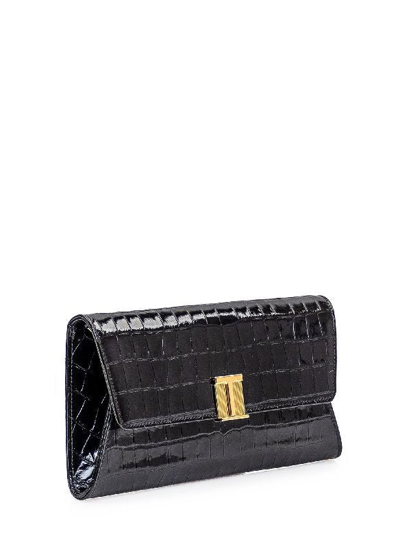 Croc-Effect Leather Clutch Bag