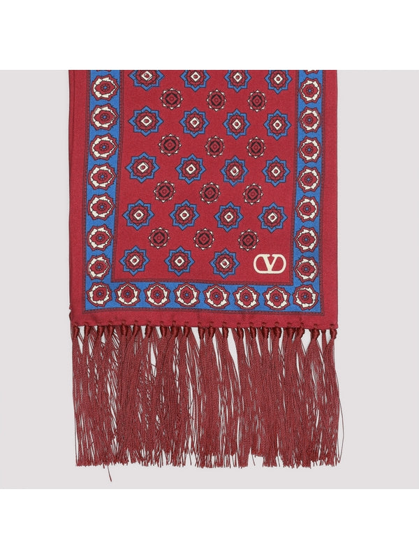 Fringe Detail Pattern Silk Scarf