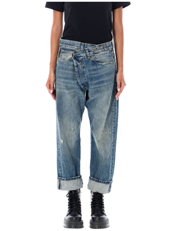 Cross Button Crop Denim Pants