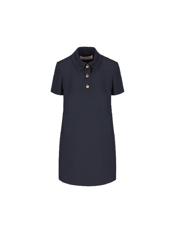 Button Detail Wool Silk Polo Dress