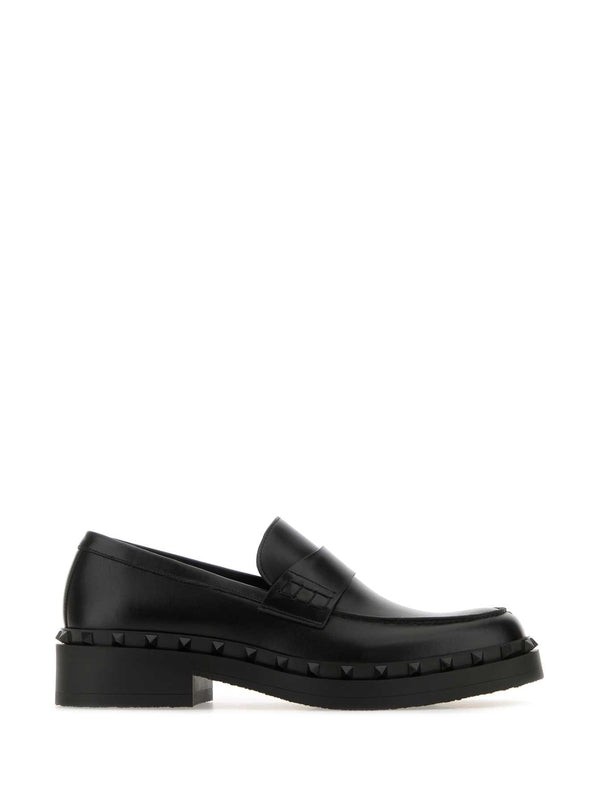 Rockstud Detail Leather Loafers
