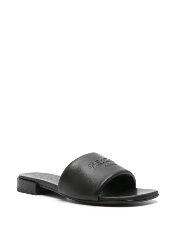 Oki Emboss Logo Leather Flat Sandals