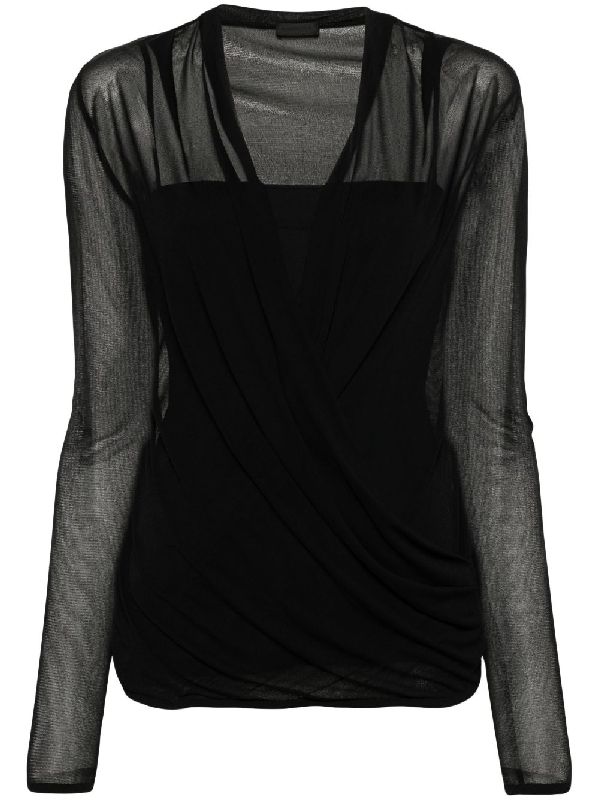 Double Layer Semi Sheer Long Sleeve Top