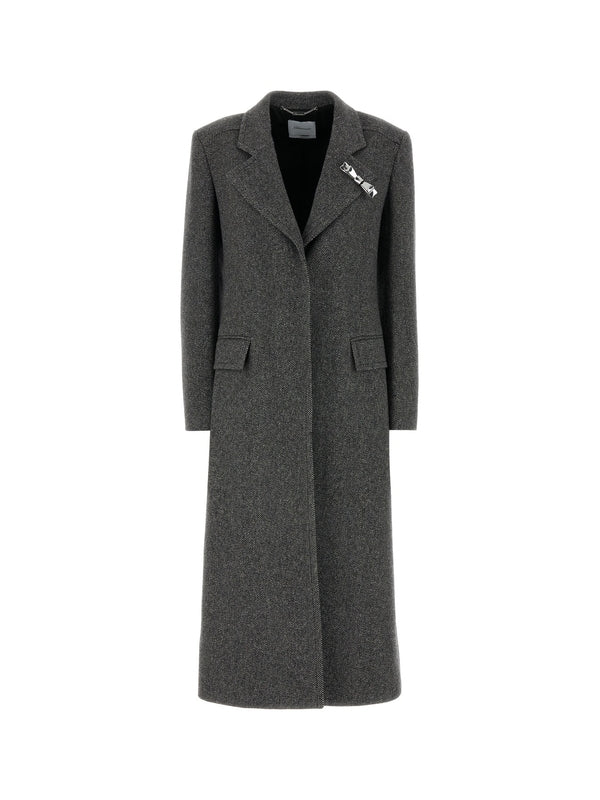 Pin Detail Wool Blend Long Coat